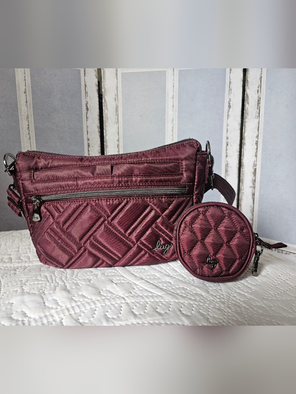 Lug Dash Crossbody Set In Wine Red With Cats Orchid Lining, EUC!